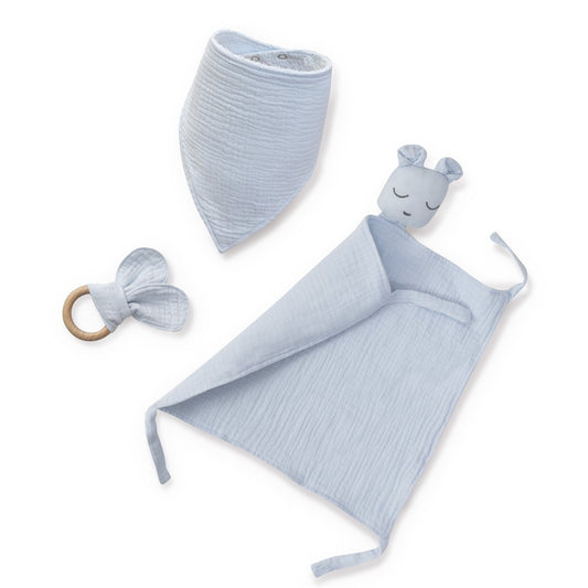 Conjunto Doudou + Bandana + Mordedor Oso Azul/Cinza Interbaby
