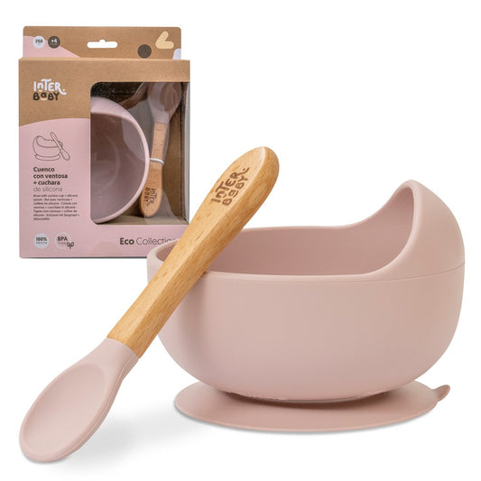 Taça Com Ventosa + Colher De Silicone Rosa Escuro Interbaby