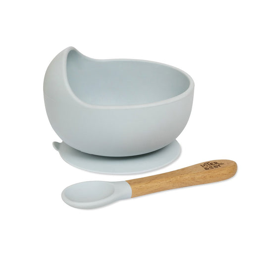Taça Com Ventosa + Colher De Silicone Azul Cinzento Interbaby