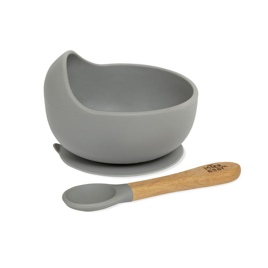Taça Com Ventosa + Colher De Silicone Cinza Petrola Interbaby
