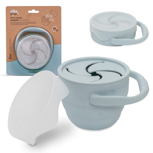 Porta Lanches Dobravel De Silicone Azul Cinzento Interbaby