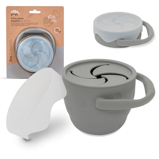 Porta Lanches Dobravel De Silicone Cinza Petrola Interbaby
