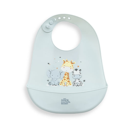 Babete em Silicone Três Amigos Azul-Cinza Interbaby