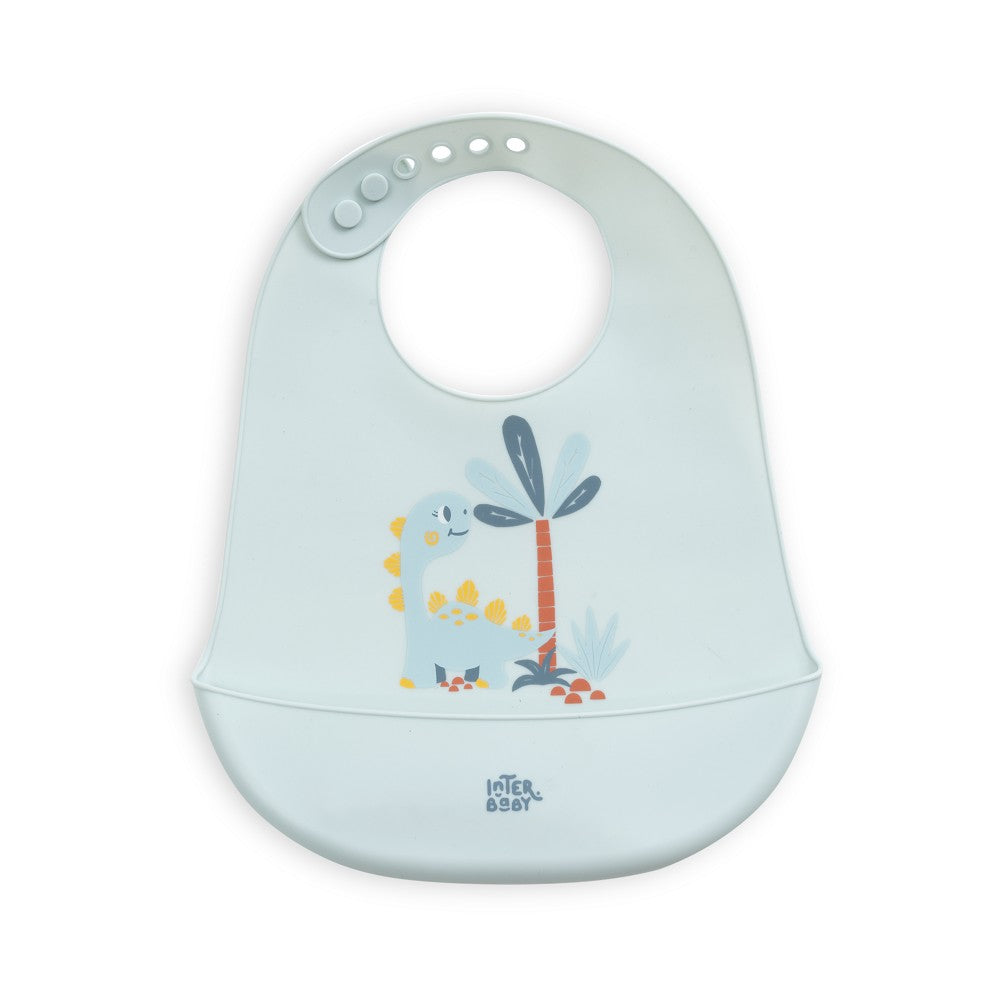 Babete em Silicone Dinossauro Azul-Cinza Interbaby