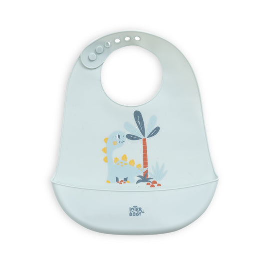 Babete em Silicone Dinossauro Azul-Cinza Interbaby