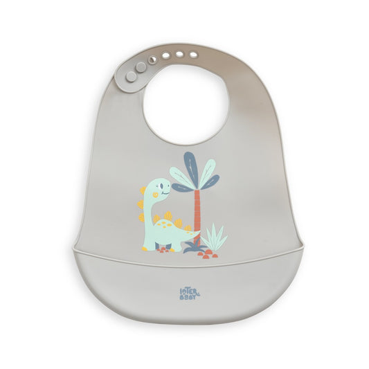 Babete em Silicone Dinossauro Cinza Petróleo Interbaby