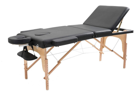 Marquesa de massagem dobrável 3 secções 185x70 cm madeira preto