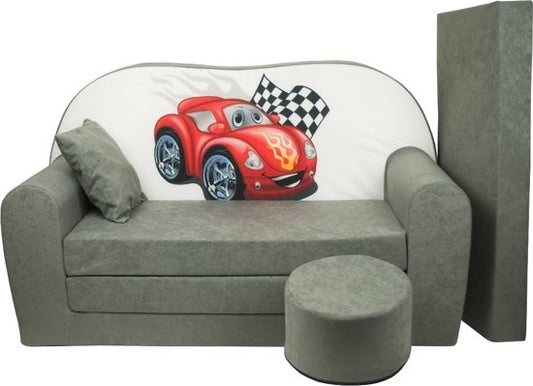 Sofá-cama infantil 170x100x8 cm cinzento carros
