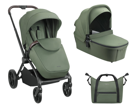 Carrinho de bebé Kara 2 em 1 com alcofa, verde tropa,