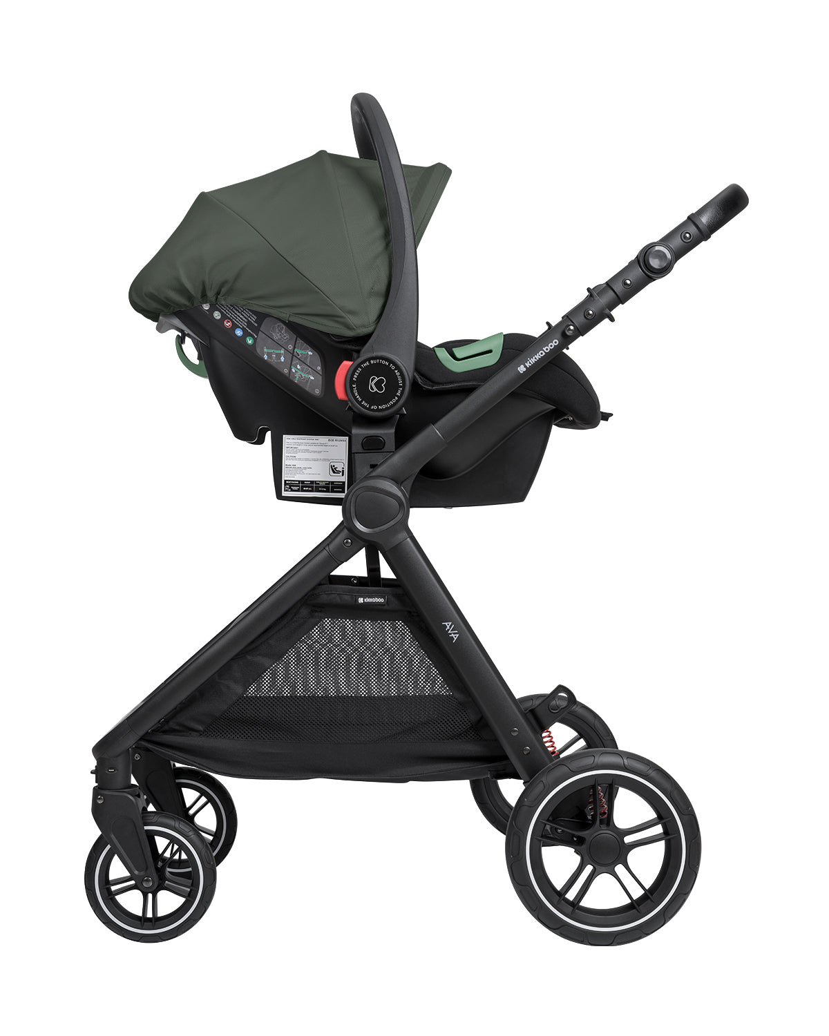 Carrinho de bebé 3 em 1 Ava verde militar com alcofa