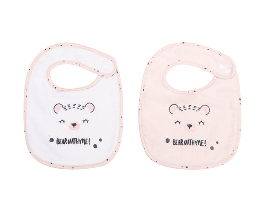 Conjunto de 2 babetes em tecido turco e veludo Bear with me Rosa