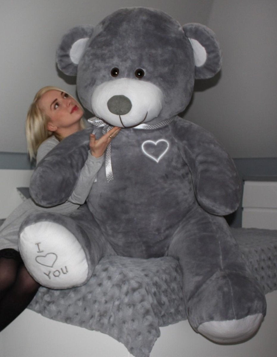 Urso de peluche XXL 190 cm cinzento com mensagem Amo-te