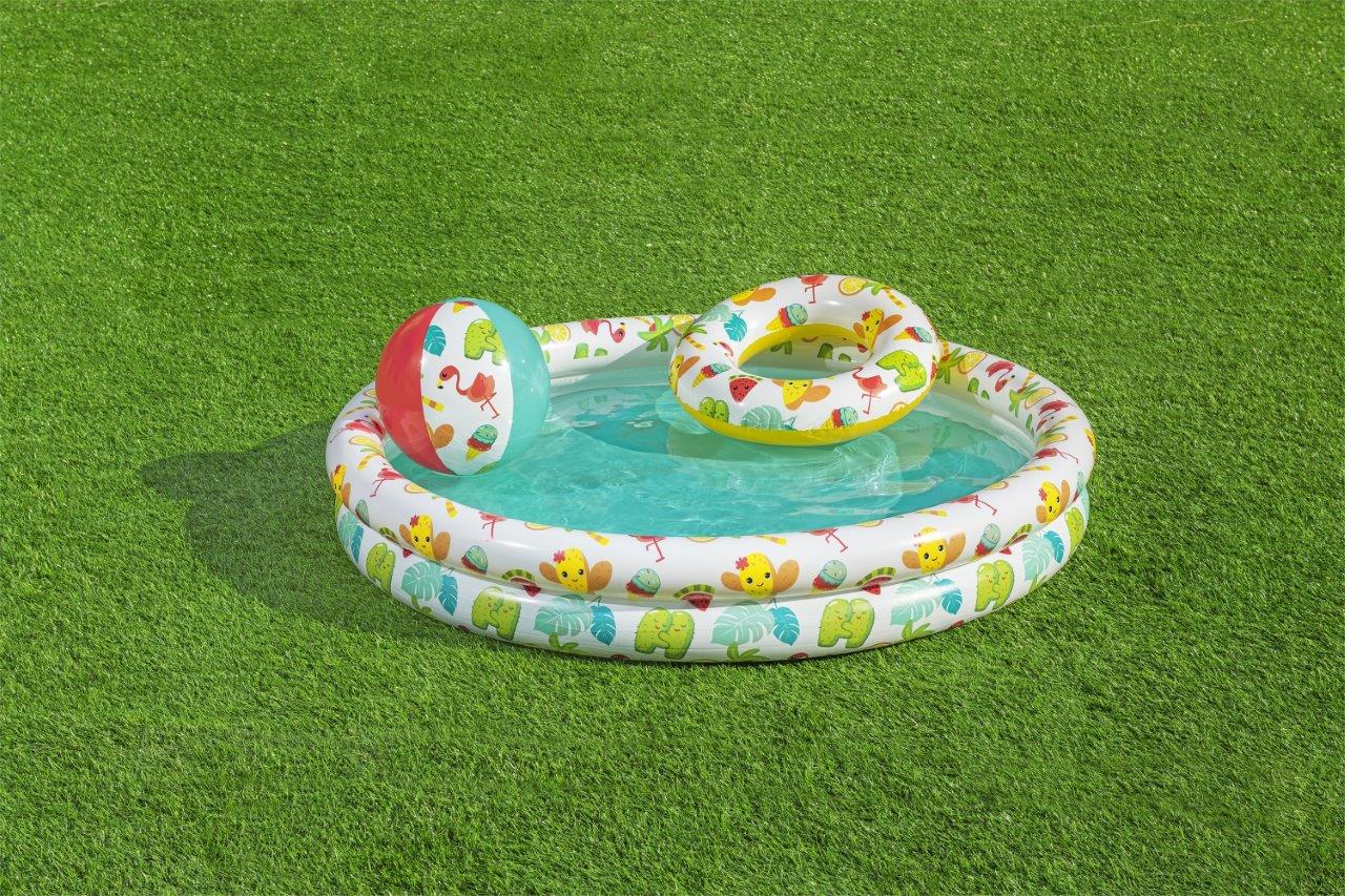 Conjunto De Piscina Insuflável 1,22M X 20Cm, Roda 46Cm, Bola 27Cm Bestway