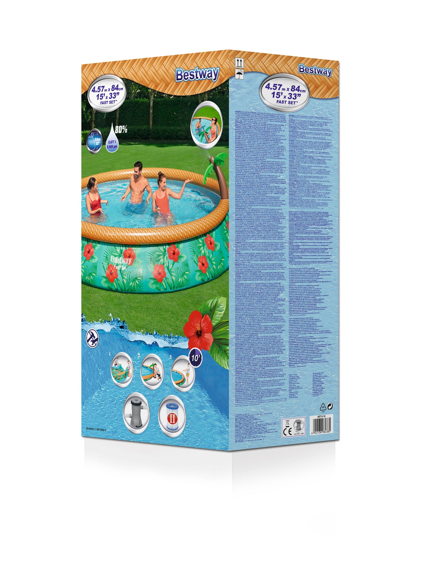 Piscina Insuflável Fast Set Com Palmeira E Bomba De Filtração 4,57M X 0,84M Bestway