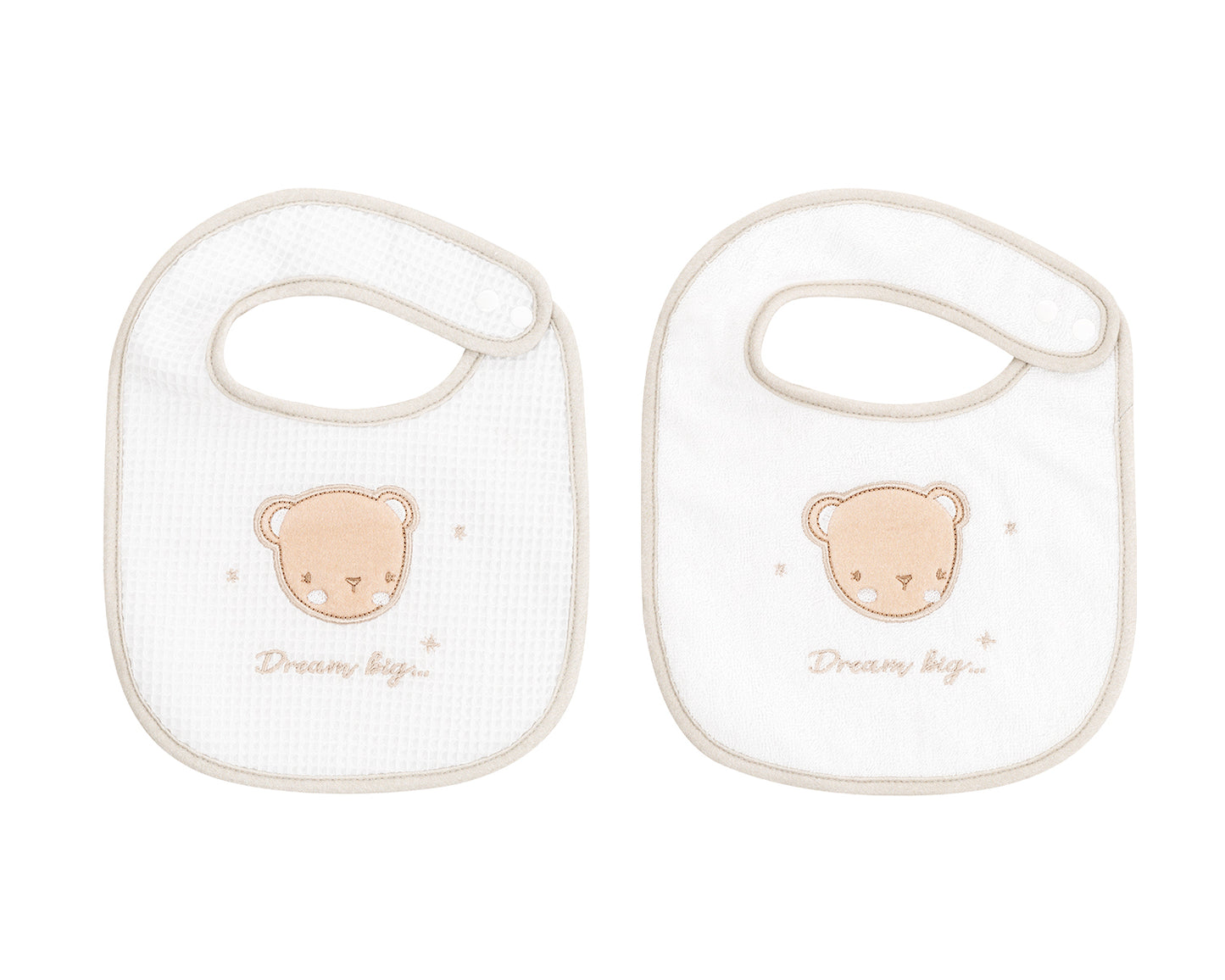 Conjunto de 2 babetes Dream Big Bege em tecido turco e piquê