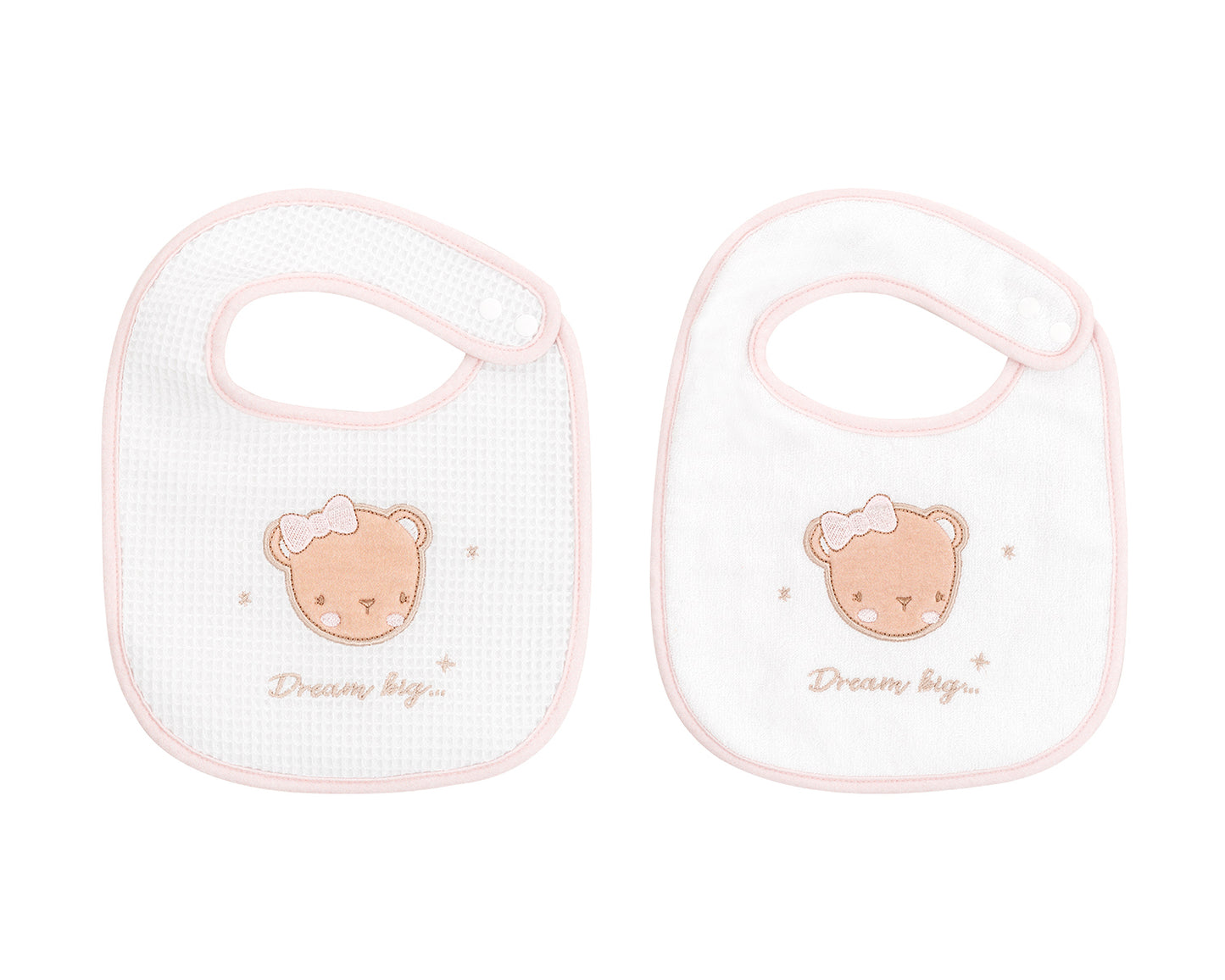 Conjunto de 2 babetes Dream Big Pink em tecido turco e piqué