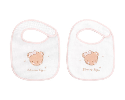 Conjunto de 2 babetes Dream Big Pink em tecido turco e piqué