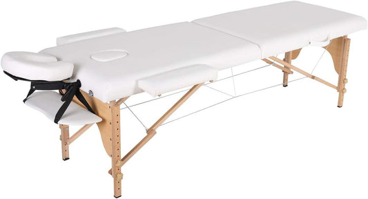 Marquesa de massagem dobrável 2 secções 185x70 cm madeira branco