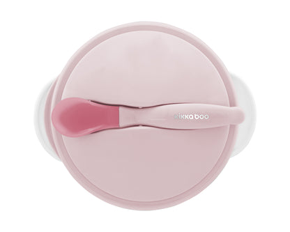 Taça rosa com ventosa e colher termossensível