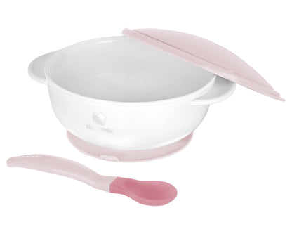 Taça rosa com ventosa e colher termossensível