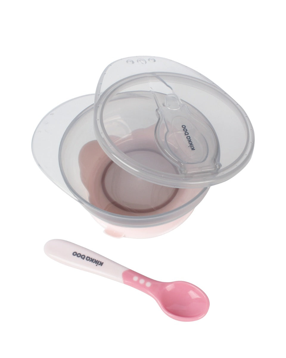 Taça com ventosa rosa e colher