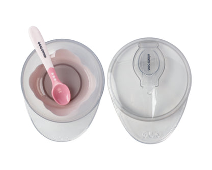 Taça com ventosa rosa e colher