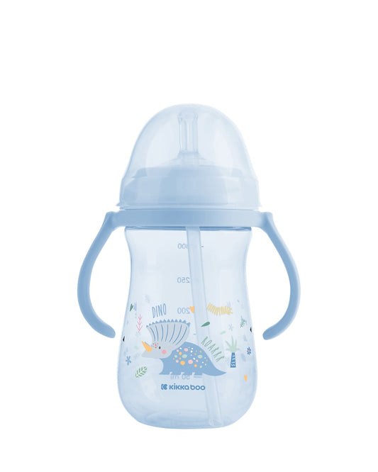 Copo PP com palhinha em silicone 300ml Dino World Azul