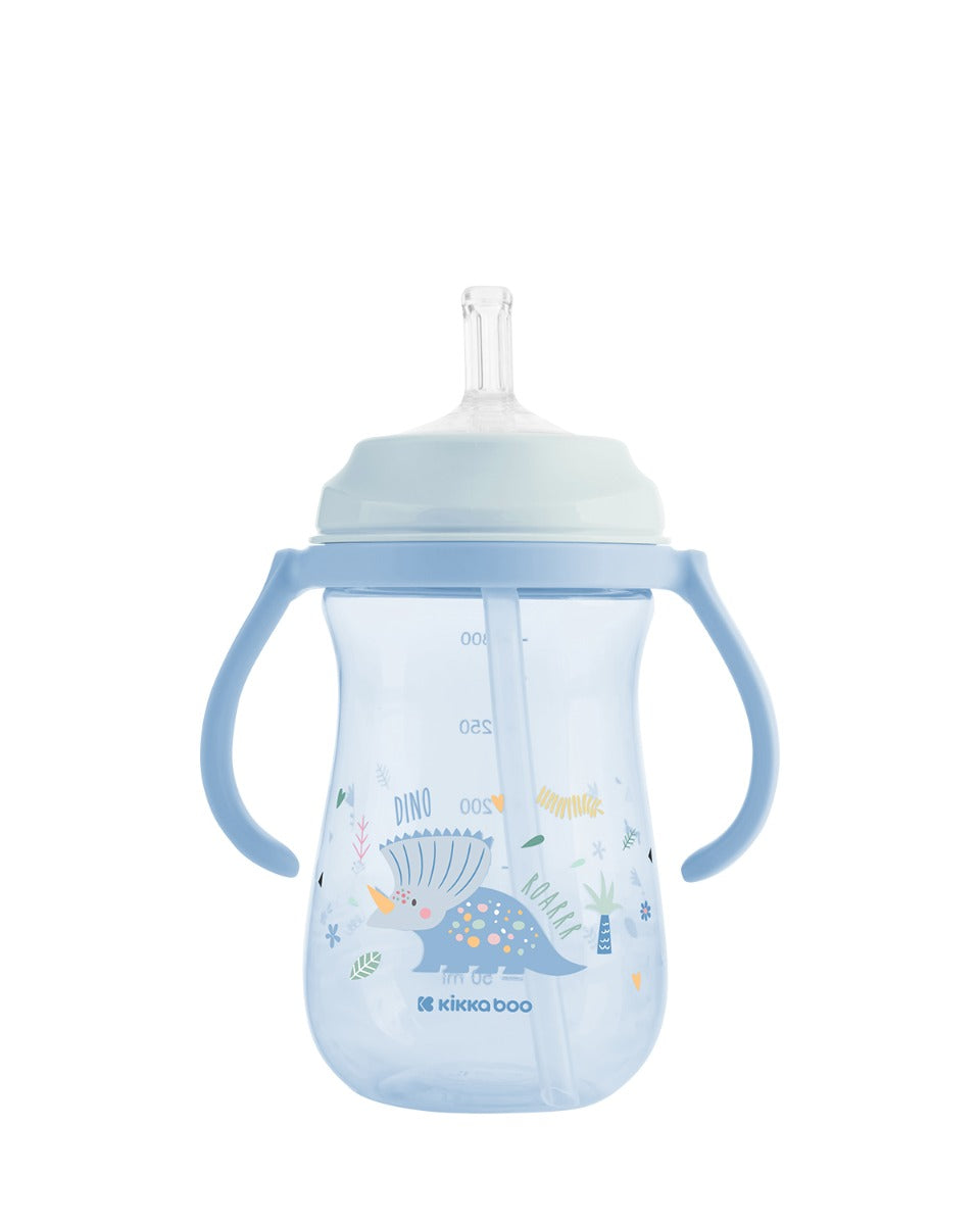 Copo PP com palhinha em silicone 300ml Dino World Blue Kikkaboo