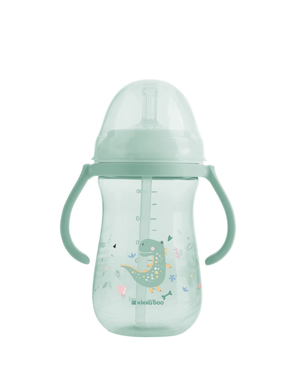 Copo PP Dino World Mint 300ml com palhinha de silicone Kikkaboo