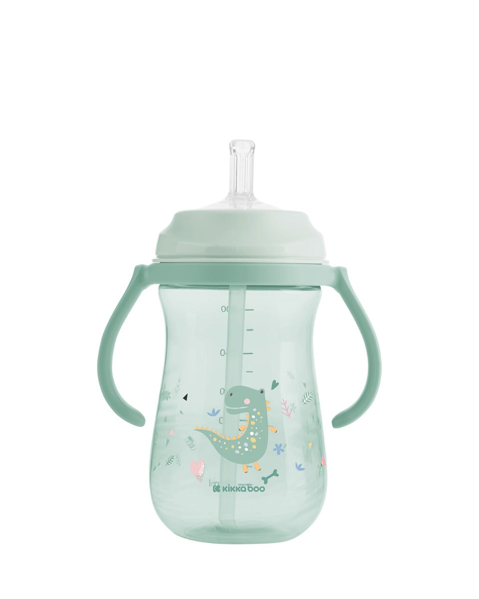 Copo PP Dino World Mint 300ml com palhinha de silicone Kikkaboo