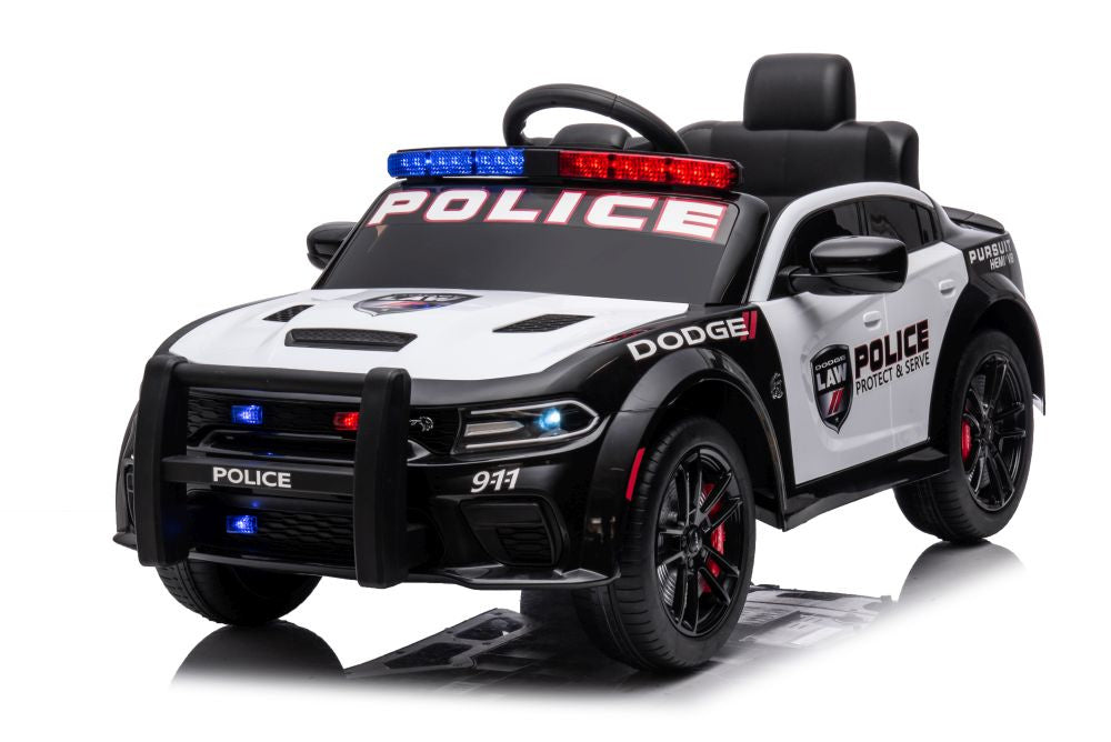 Carro elétrico Dodge Charger polícia branco e preto