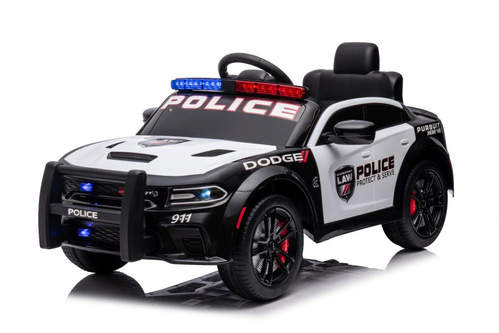 Carro elétrico Dodge Charger polícia branco e preto