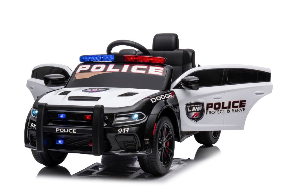Carro elétrico Dodge Charger polícia branco e preto
