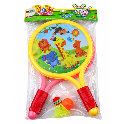 Raquetes de badminton infantis animais amarelo e rosa