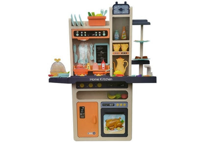 Cozinha infantil rosa com legumes e talheres