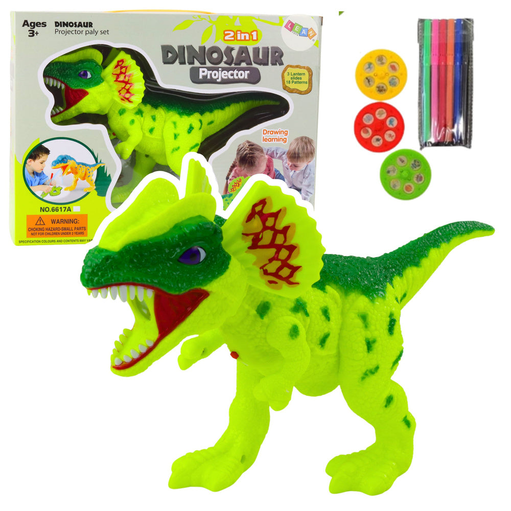 Projetor de Desenho Dinossauro Dilofossauro 2 em 1 com Marcadores e 18 Imagens