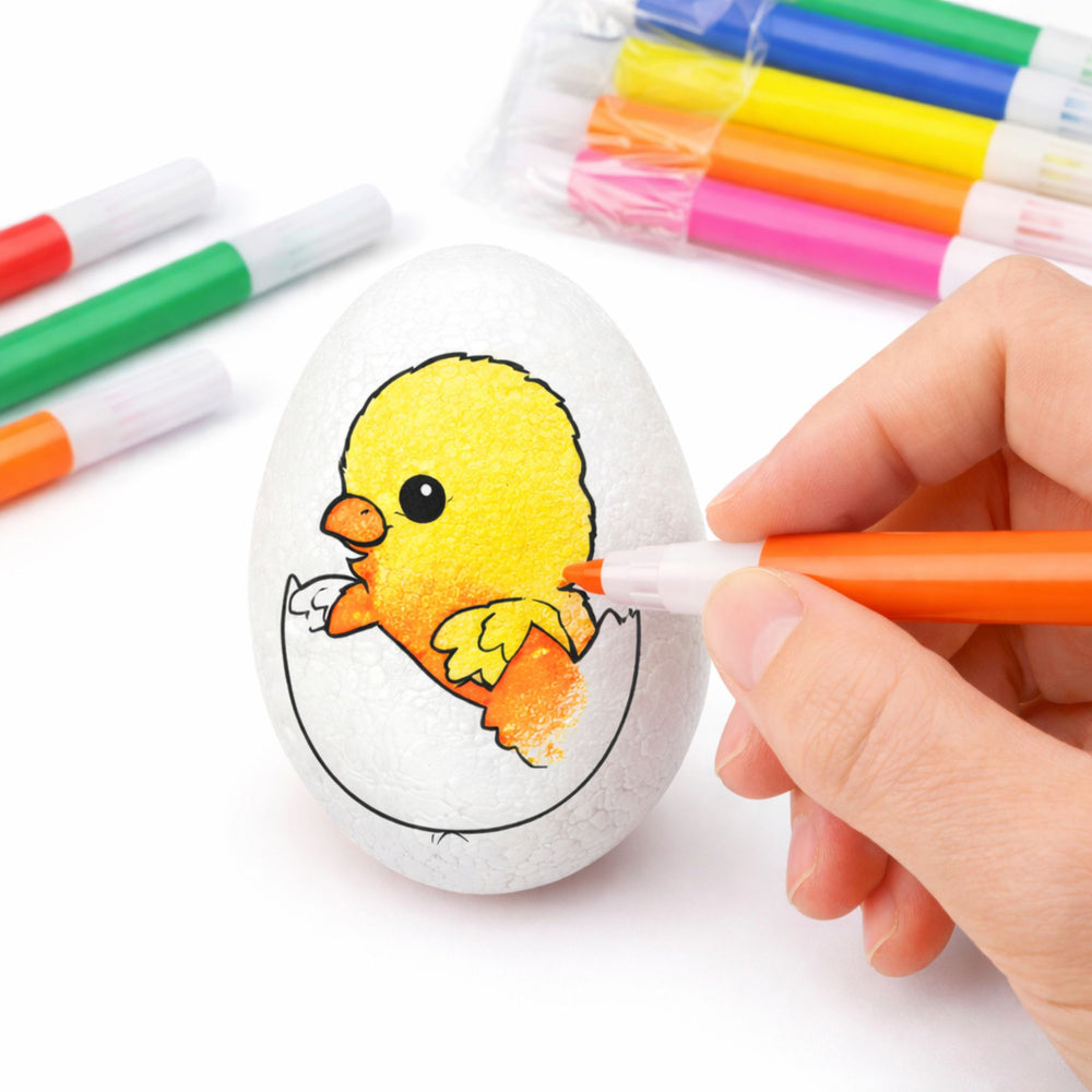 Ovos de Páscoa em esferovite para pintar com marcadores galinha no ovo 6 un.