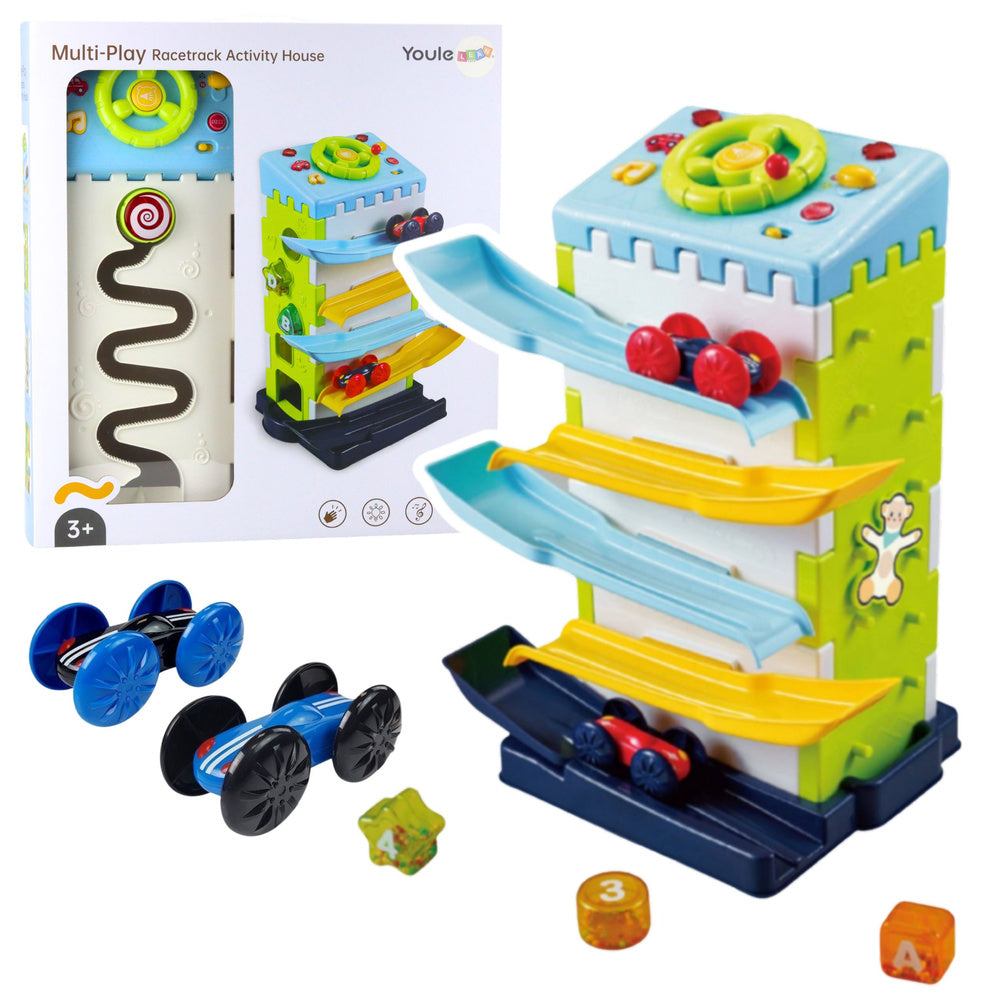 Brinquedo educativo pista carros com escorrega e sorter