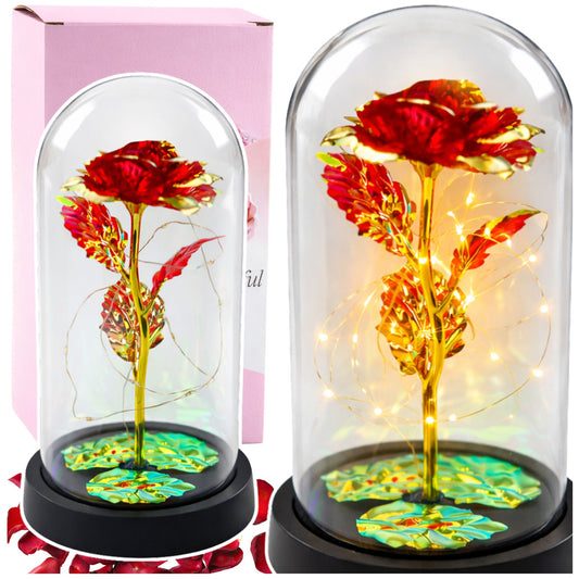 Rosa Eterna Vermelha em Cúpula de Cristal com Luz LED 21x11 cm