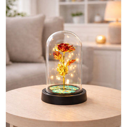 Rosa Eterna Vermelha em Cúpula de Cristal com Luz LED 21x11 cm
