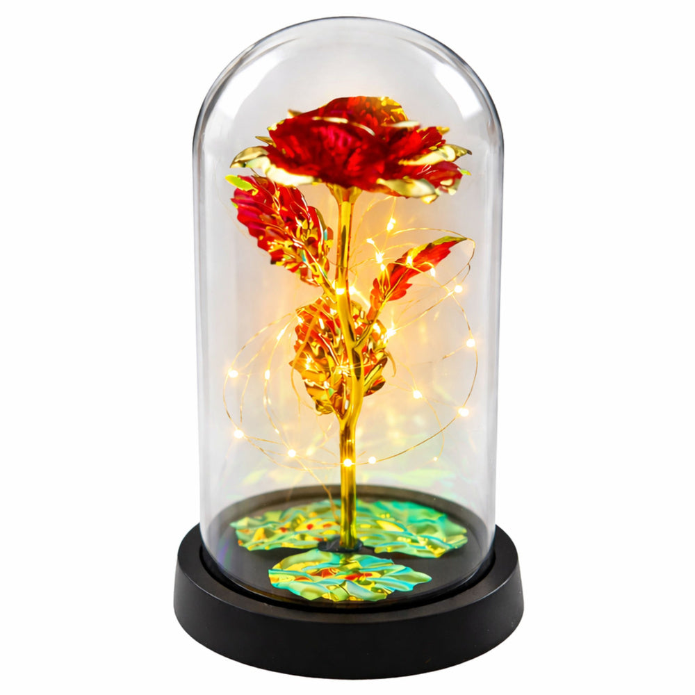Rosa Eterna Vermelha em Cúpula de Cristal com Luz LED 21x11 cm