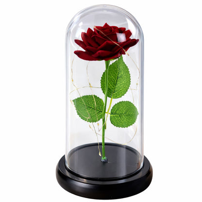 Rosa Eterna Vermelha em Cúpula de Vidro LED Base Preta 21x11 cm