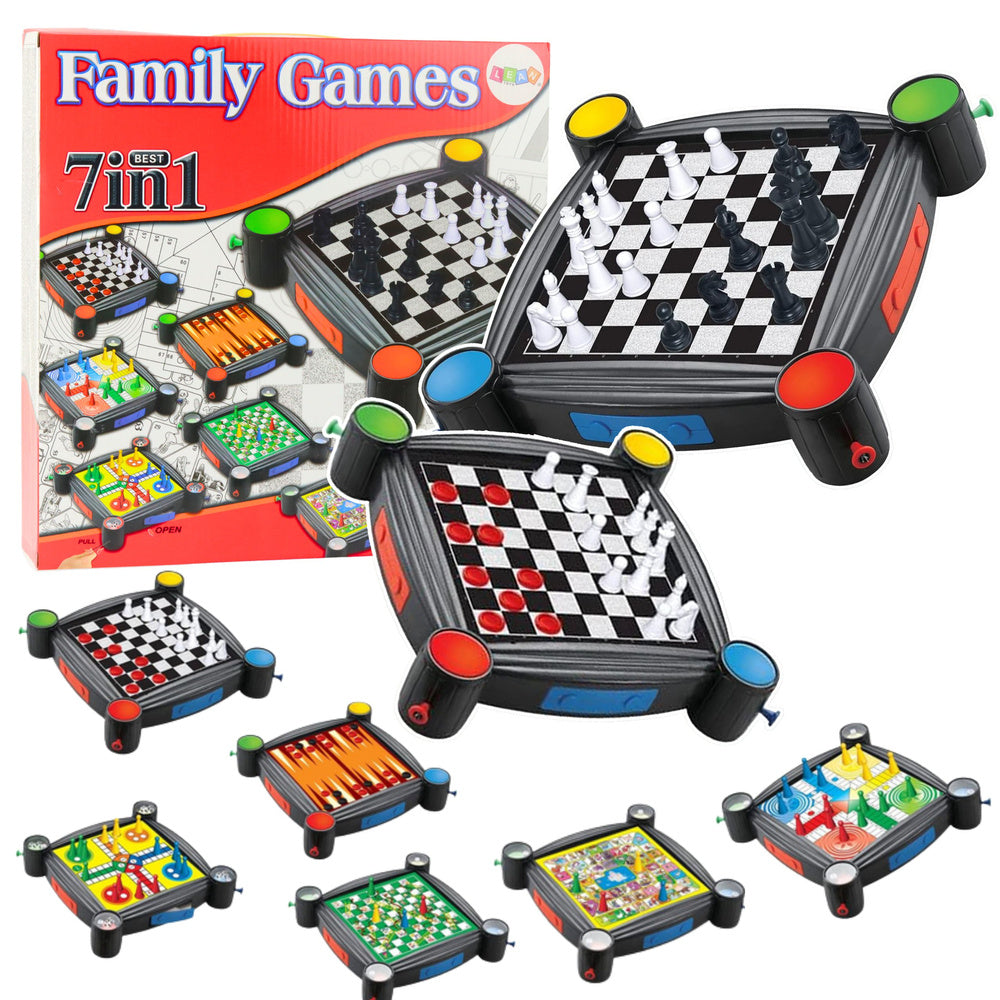 Conjunto jogos 7 em 1 damas xadrez escadas