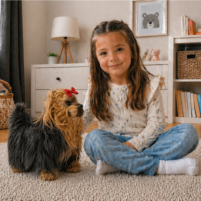 Cão interativo Yorkshire castanho preto ladra