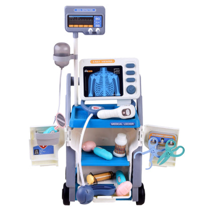Conjunto médico com estetoscópio azul claro