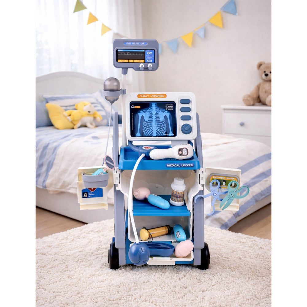 Conjunto médico com estetoscópio azul claro