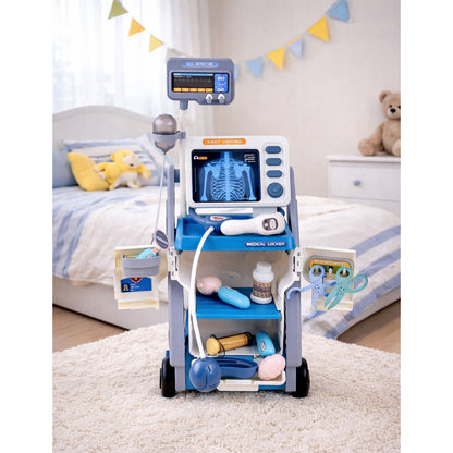 Conjunto médico com estetoscópio azul claro