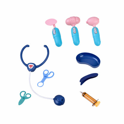 Conjunto médico com estetoscópio azul claro