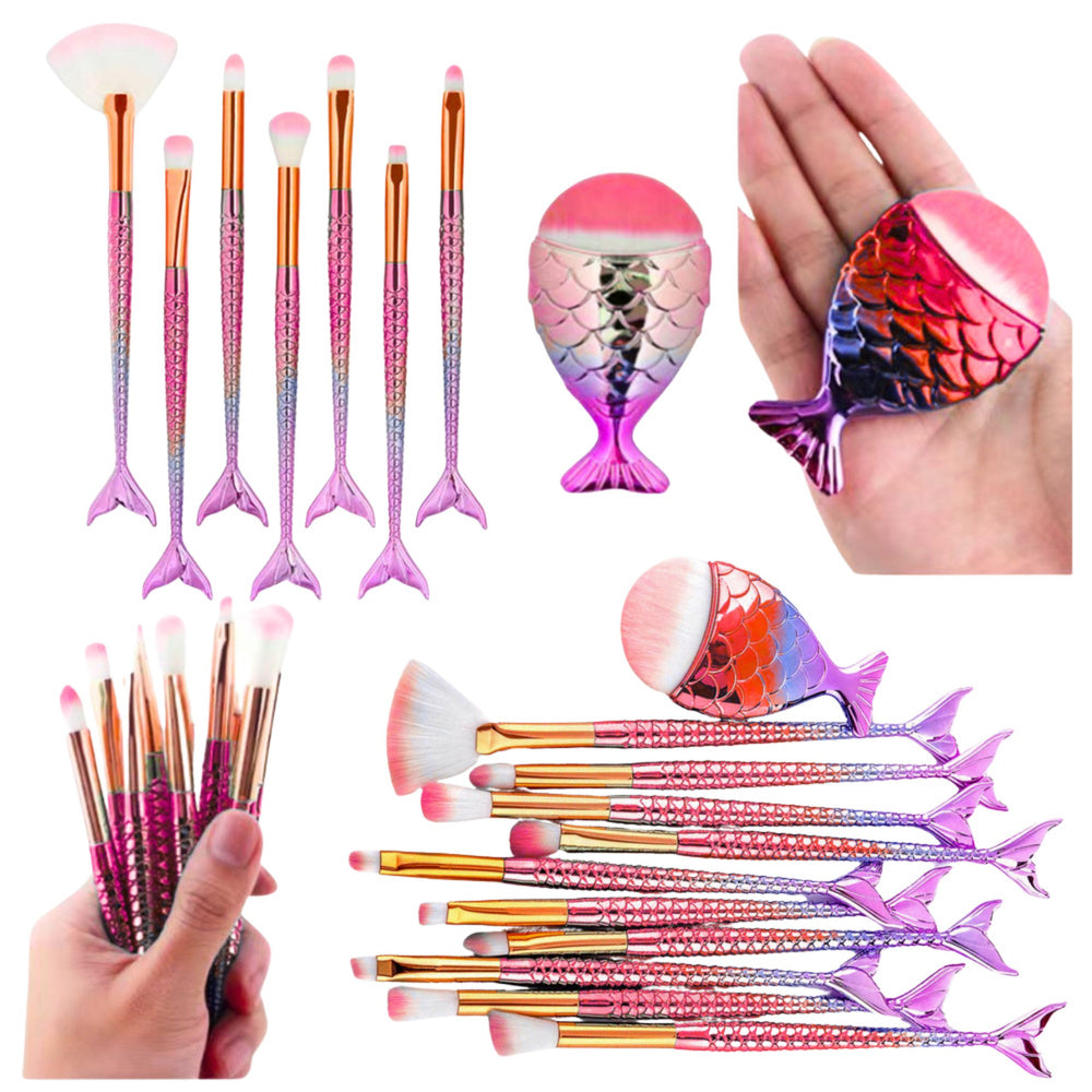 Conjunto de Pincéis de Maquilhagem Cauda de Sereia 8 Peças Rosa Arco-Íris