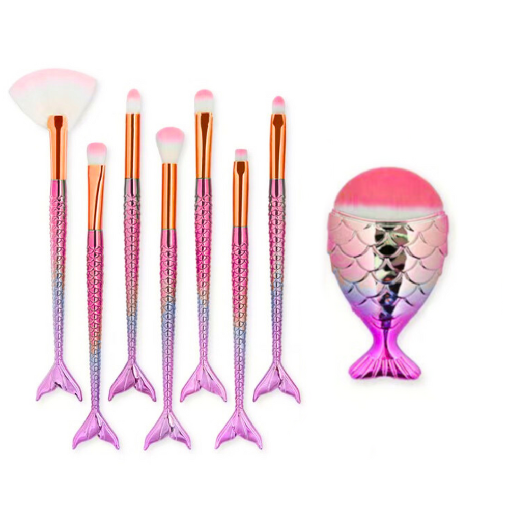 Conjunto de Pincéis de Maquilhagem Cauda de Sereia 8 Peças Rosa Arco-Íris